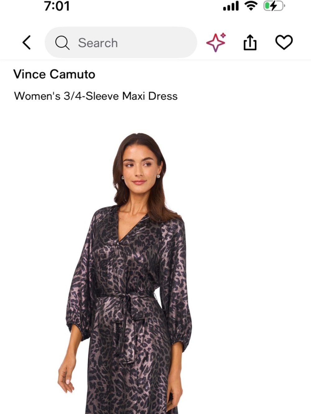 Vince Camuto Silver & Black Satin Leopard Print Maxi Dress